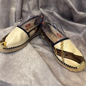 Respoke Elegant Cream Designer‎ Scarf Chain Design Espadrilles size 6.5